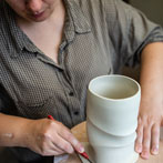 Sally Bertram at work in her studio 2019